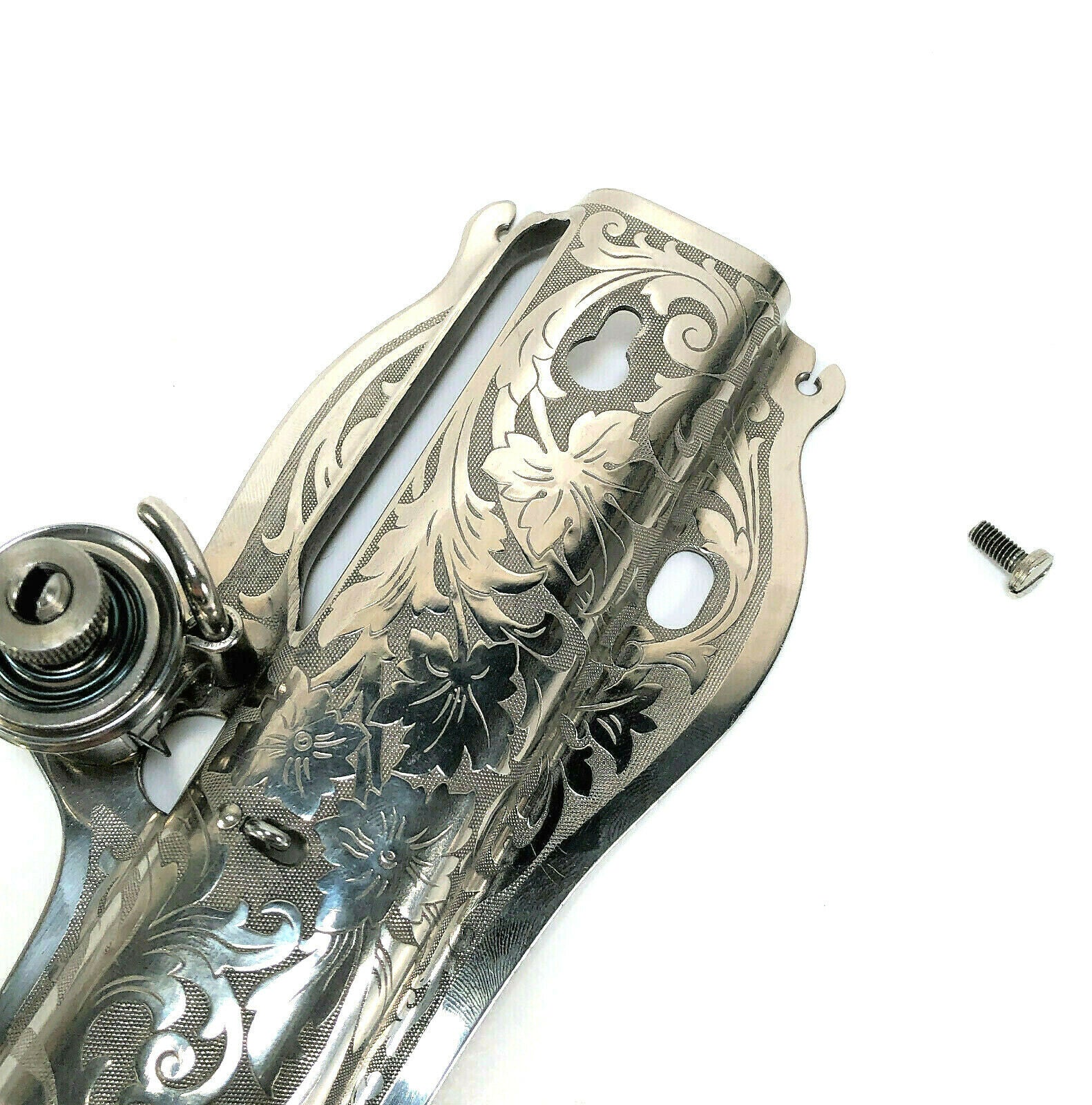 Early Singer 15 Sewing Machine Floral Face Plate and Tension Assembly in Nickel Simanco 15406 - Image 2