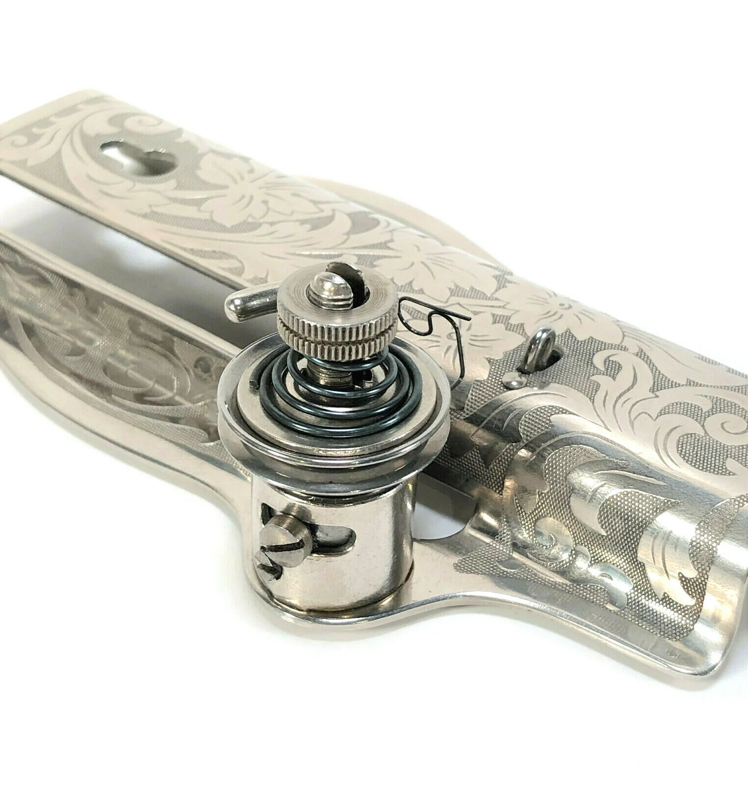 Early Singer 15 Sewing Machine Floral Face Plate and Tension Assembly in Nickel Simanco 15406 - Image 3