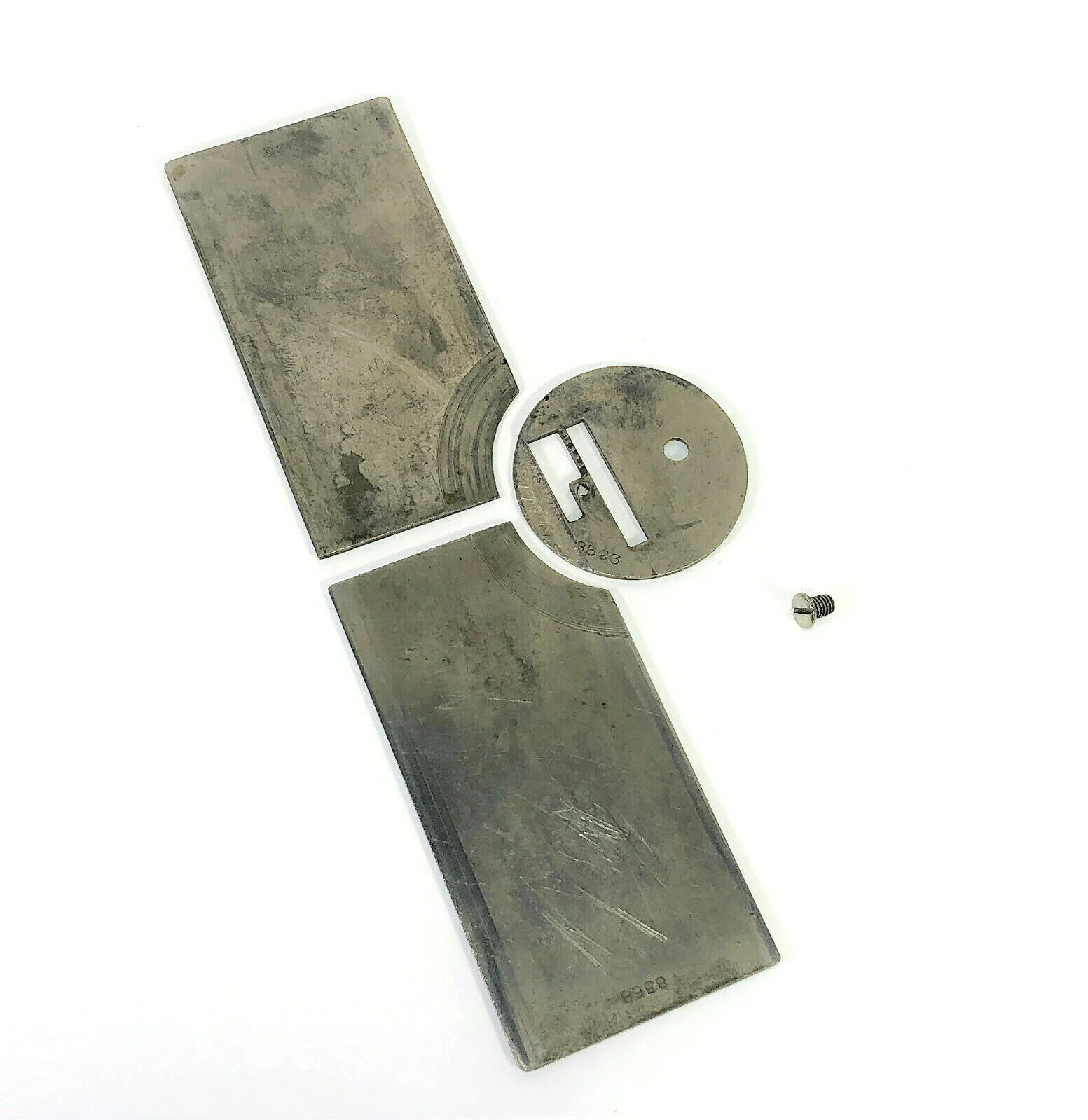 Early Singer 28 128 Front Rear Slide Throat Plate Set in Nickel Simanco 8369 8368 8323 - Image 3