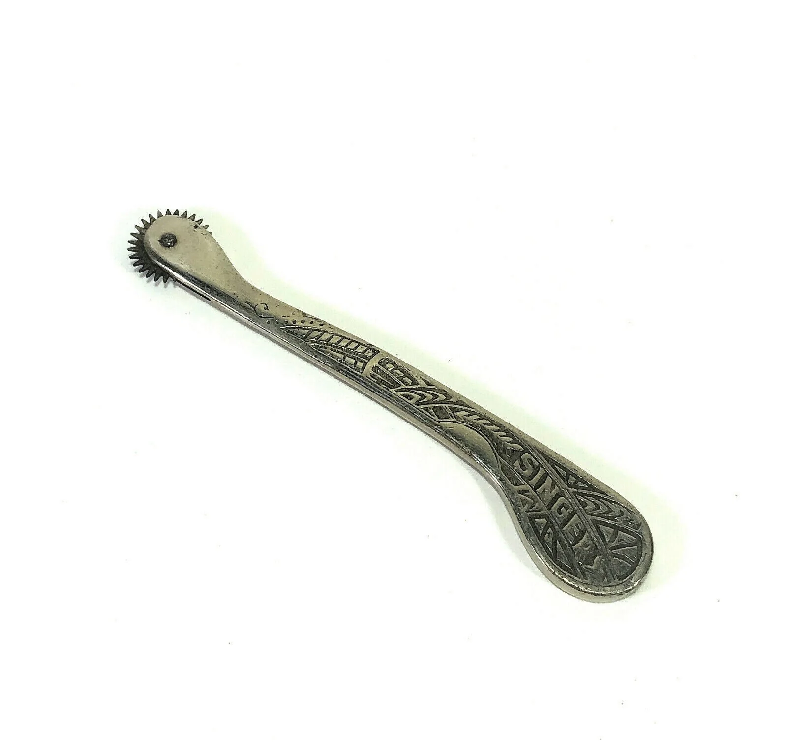 Rare 30s Singer Sewing Machine Solid Cast Nickel Art Deco Pattern Tracing Wheel - Image 2