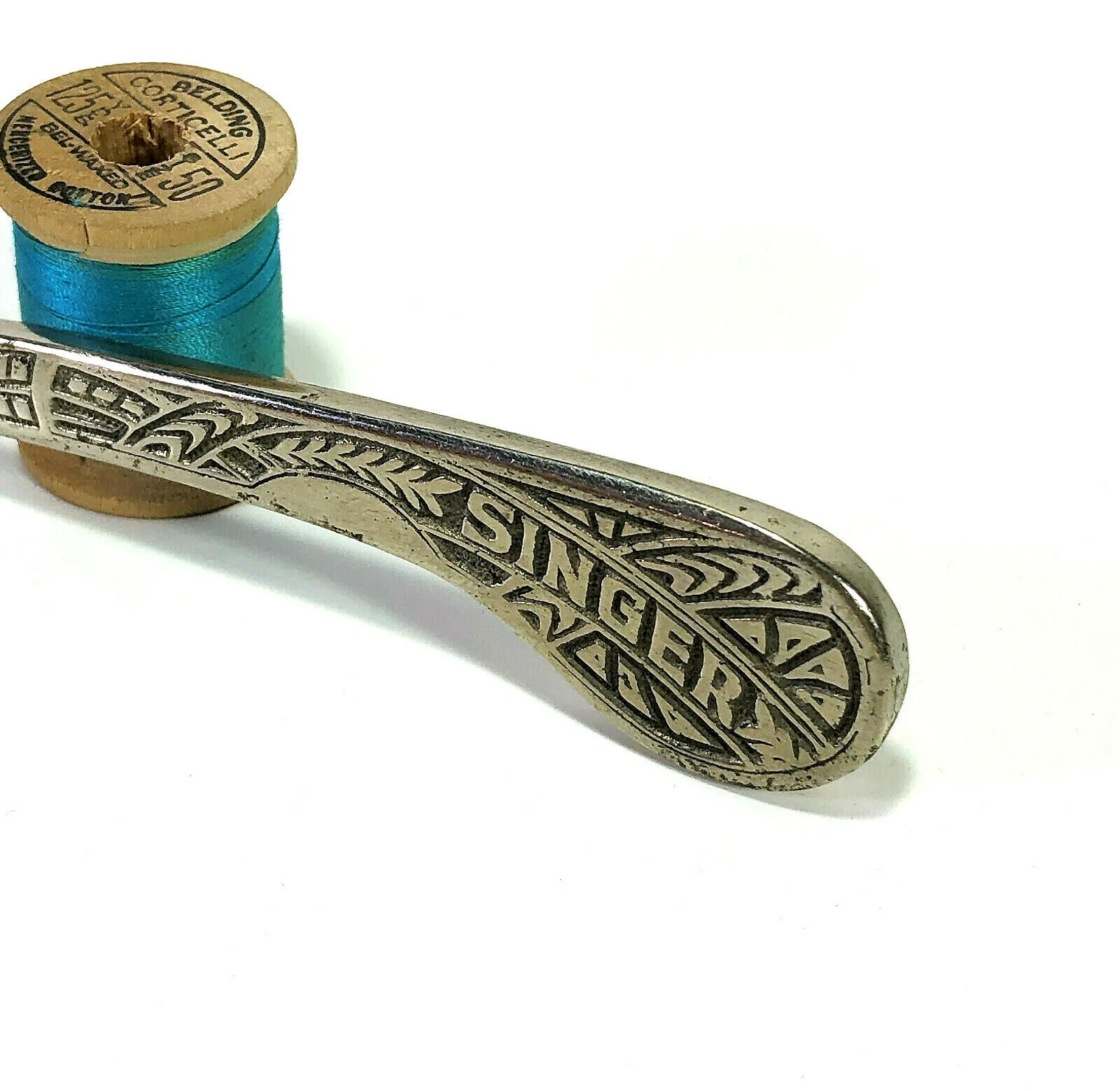 Rare 30s Singer Sewing Machine Solid Cast Nickel Art Deco Pattern Tracing Wheel - Image 3