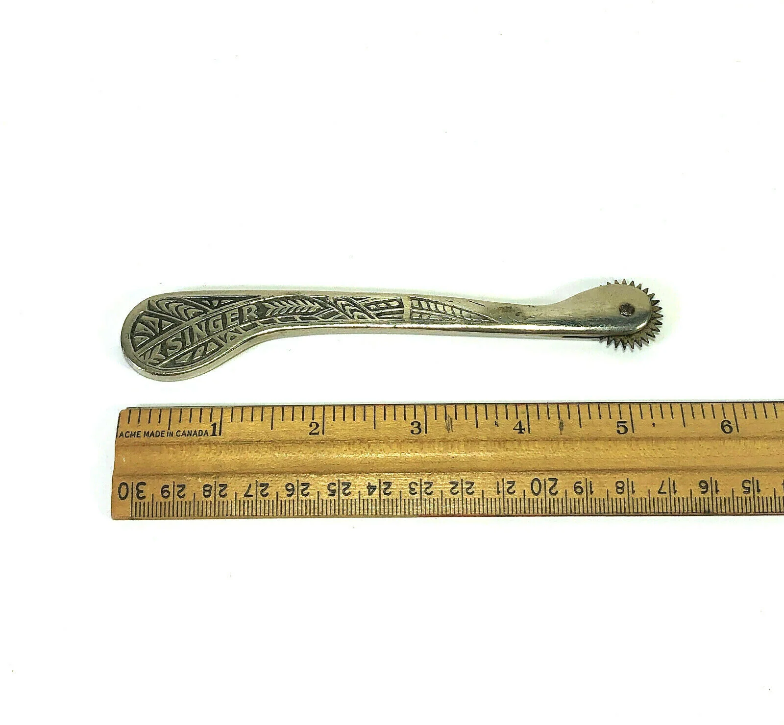 Rare 30s Singer Sewing Machine Solid Cast Nickel Art Deco Pattern Tracing Wheel - Image 6