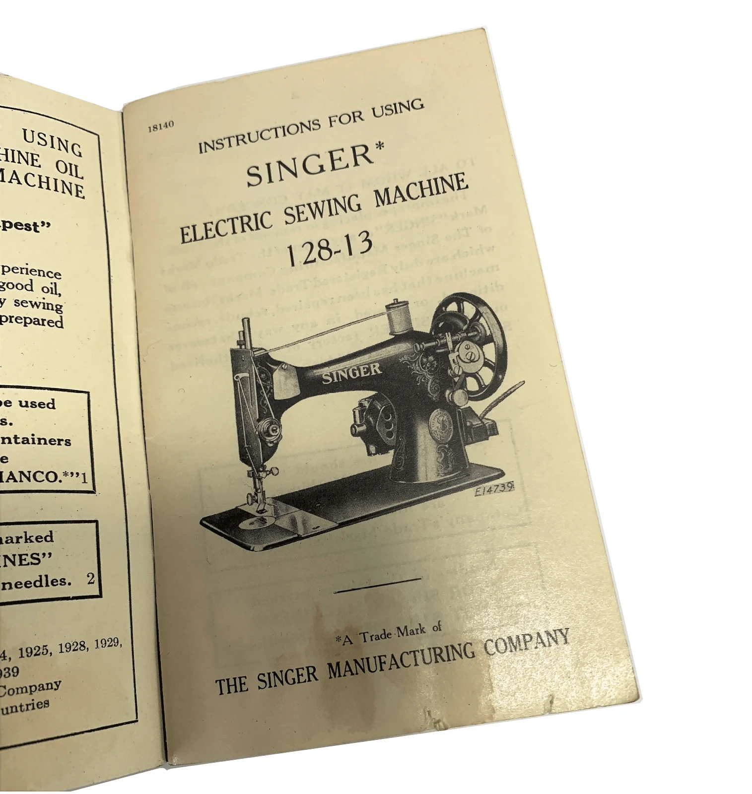 Singer 128-13 Sewing Machine Instruction Manual Vintage Original 1939 - Image 2