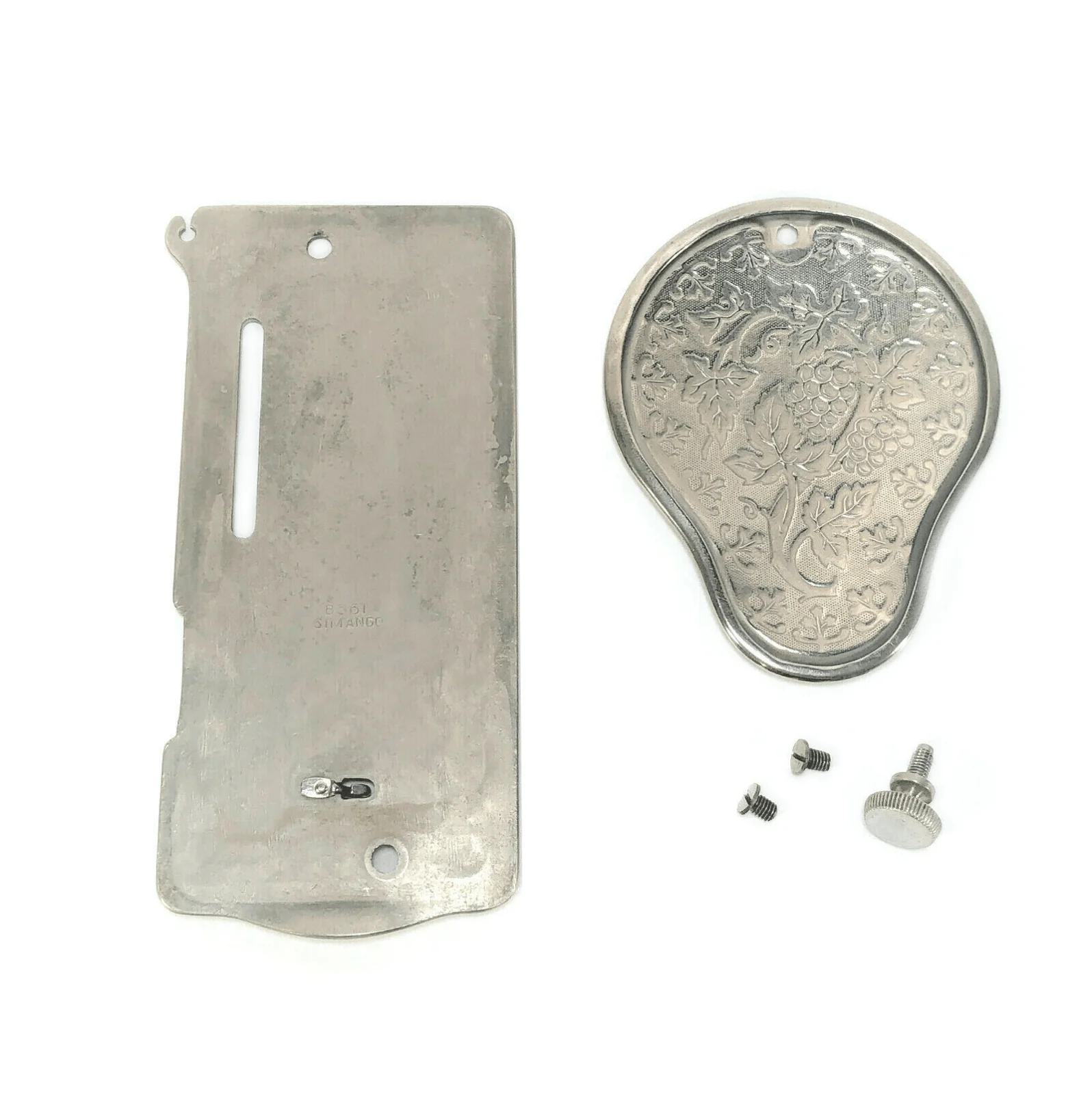 Singer 128 Sewing Machine Face and Rear Cover Plate w Grape Pattern Nickel Simanco 8361 54525 - Image 3