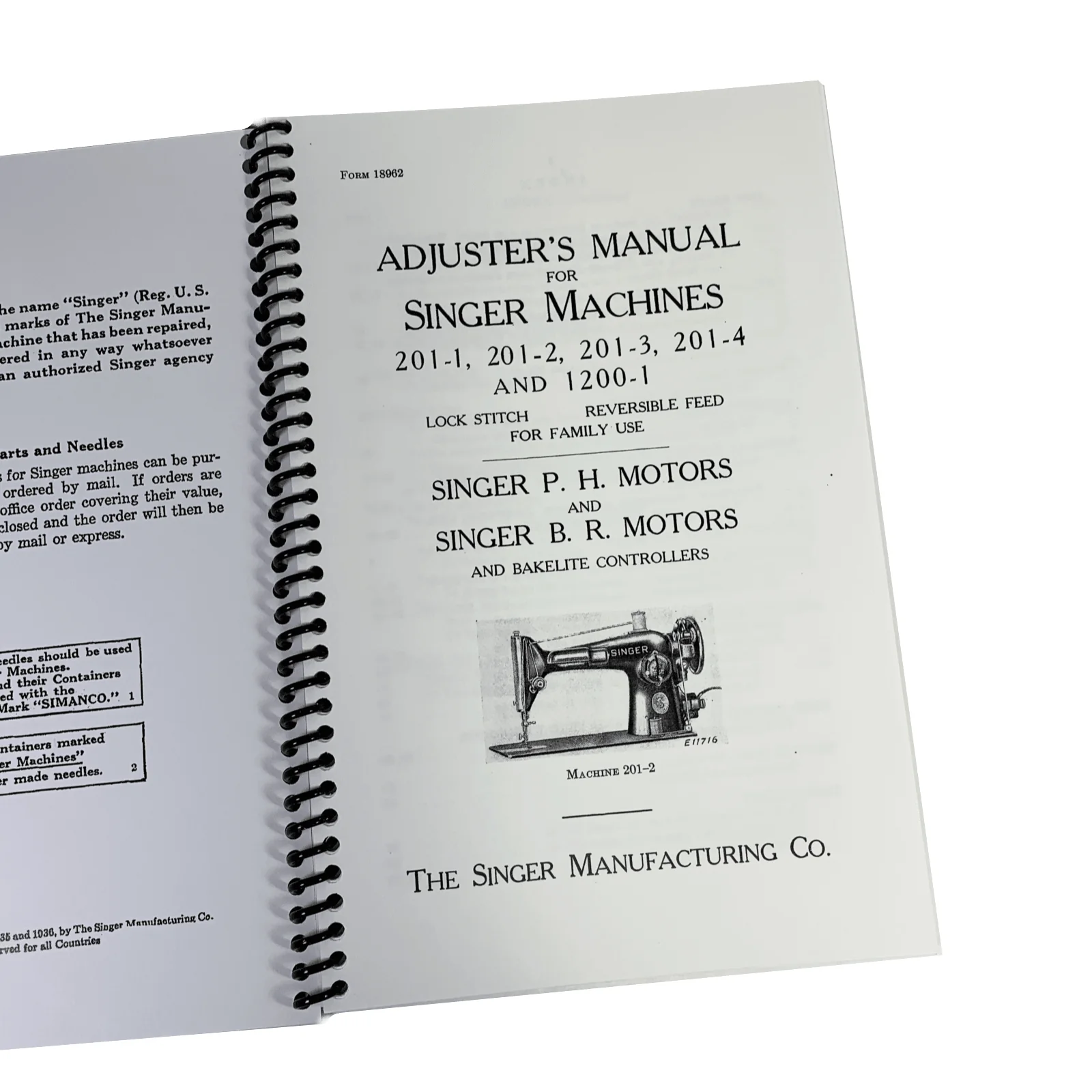 Singer 201-2 201-3 Sewing Machine Adjusters Service Repair Manual Coil Bound - Image 2
