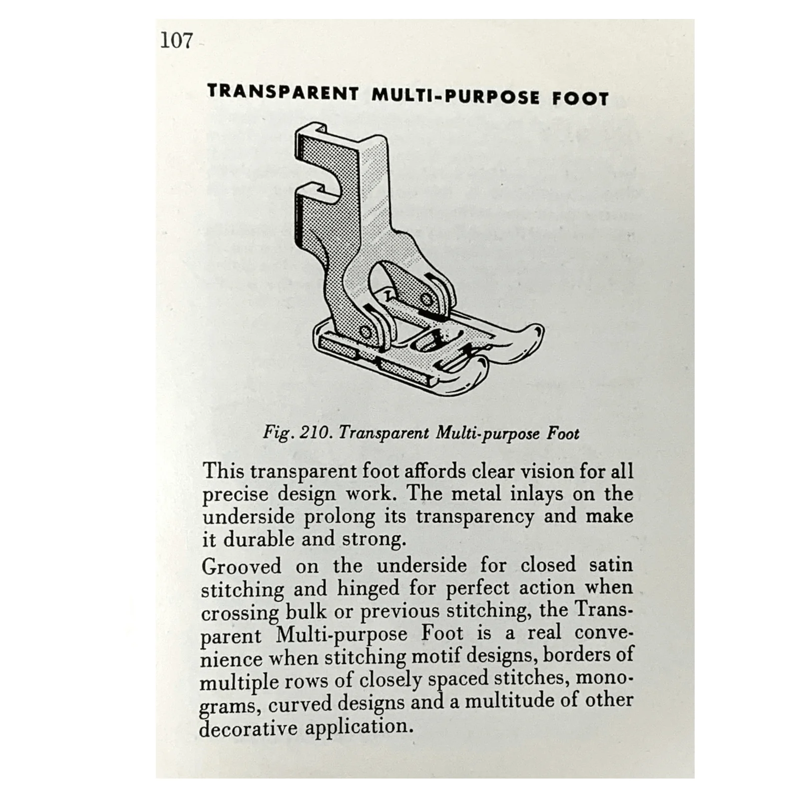 Singer 206 306 319 Sewing Machine Low Shank Transparent Multi Purpose Foot 161094 Swiss - Image 2