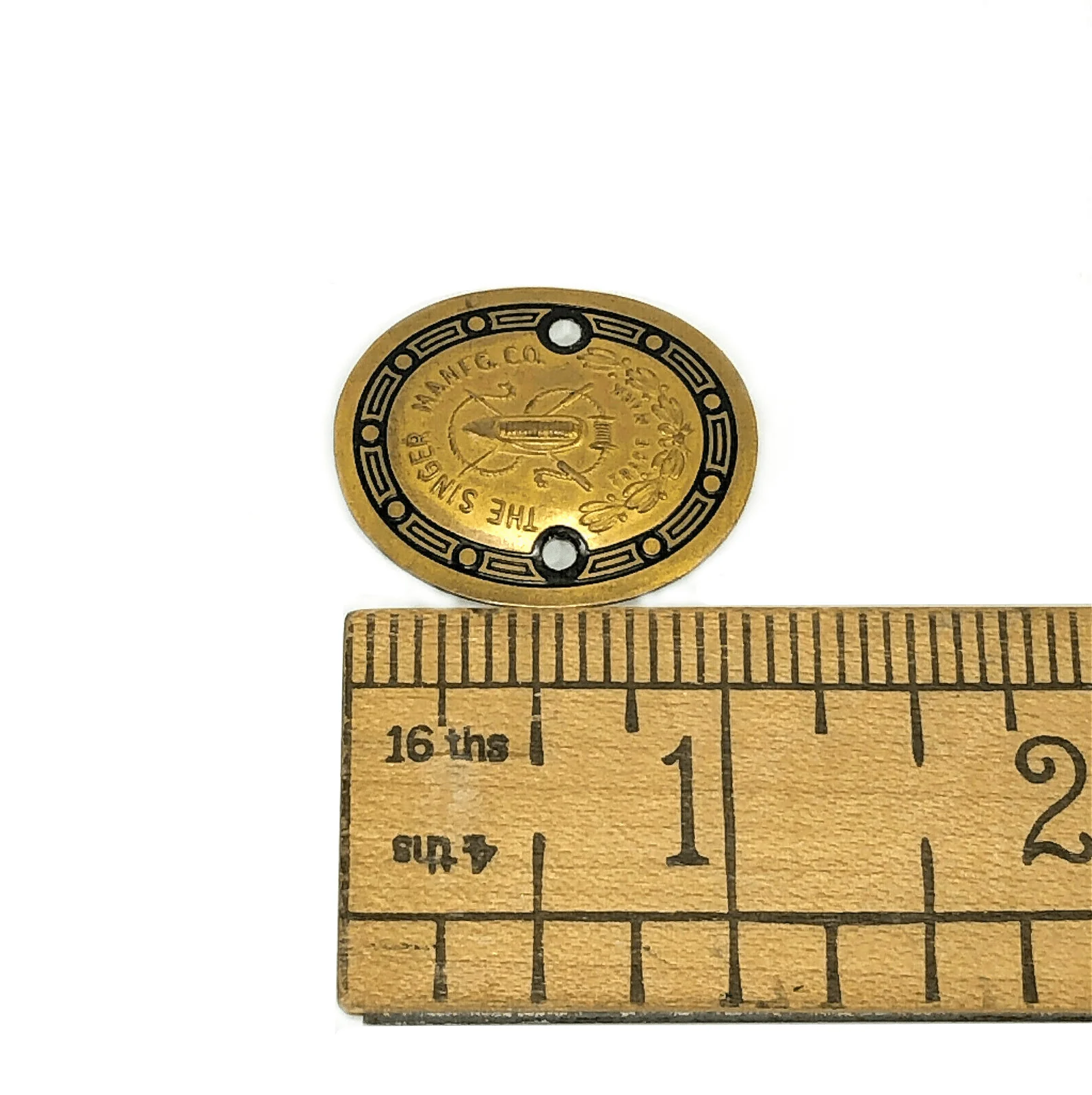 Singer 221 222K Featherweight Sewing Machine Brass Badge Emblem Medallion w Black Rim - Image 2