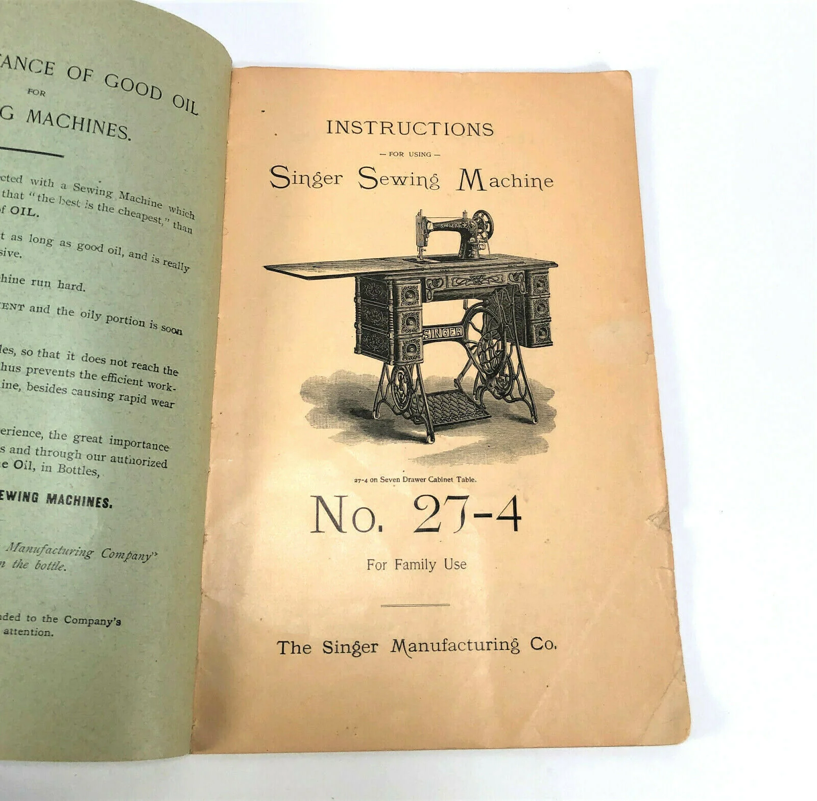 Singer 27-4 Treadle Sewing Machine Instruction Manual Original 1903 - Image 3