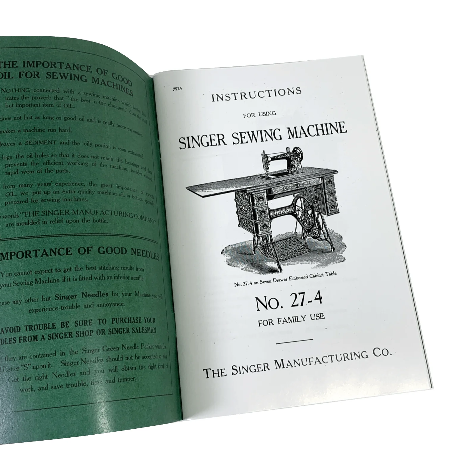 Singer 27 Treadle Sewing Machine Instruction Manual New Reproduction - Image 2