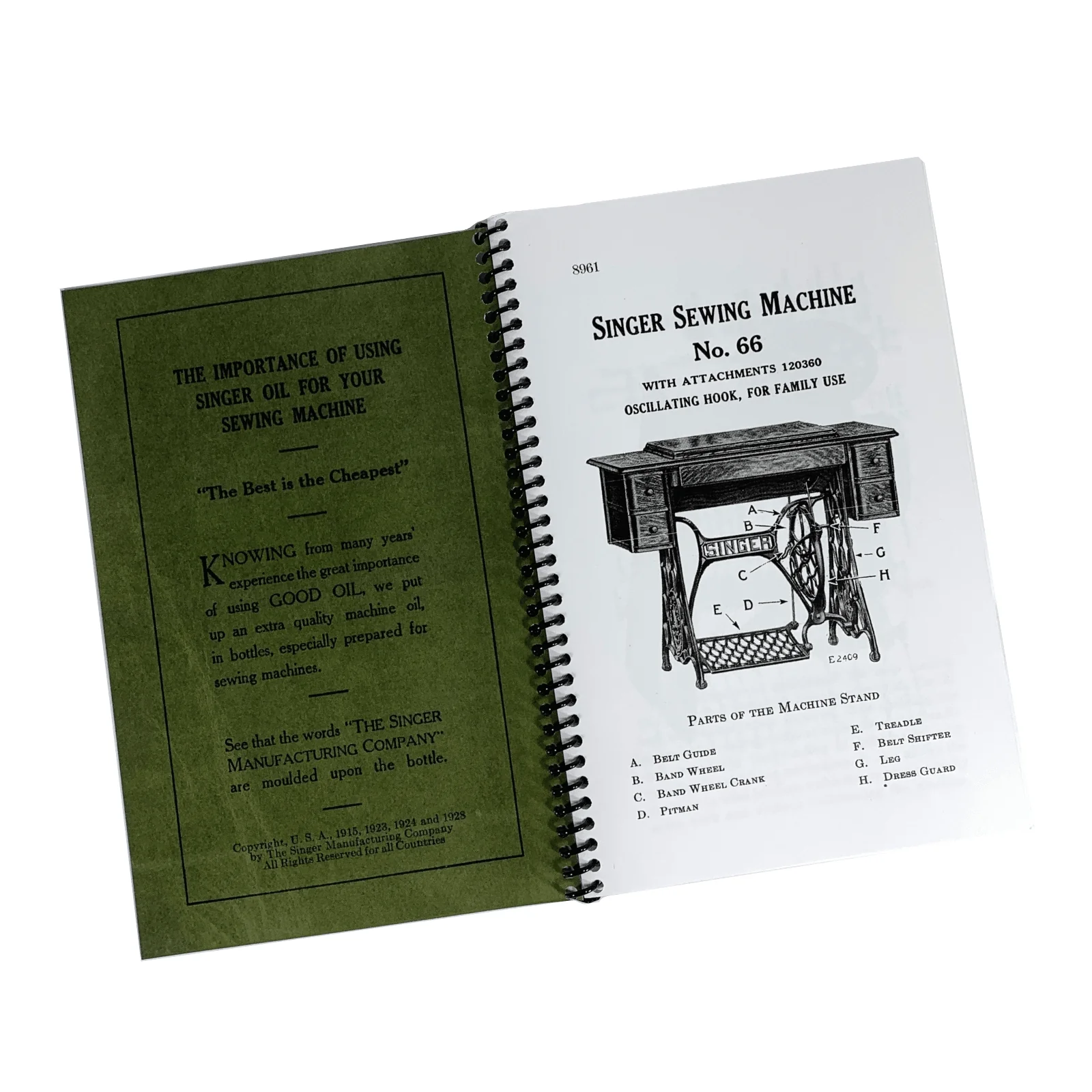 Singer 66 Red Eye Treadle Sewing Machine Instruction Manual Coil Bound - Image 2