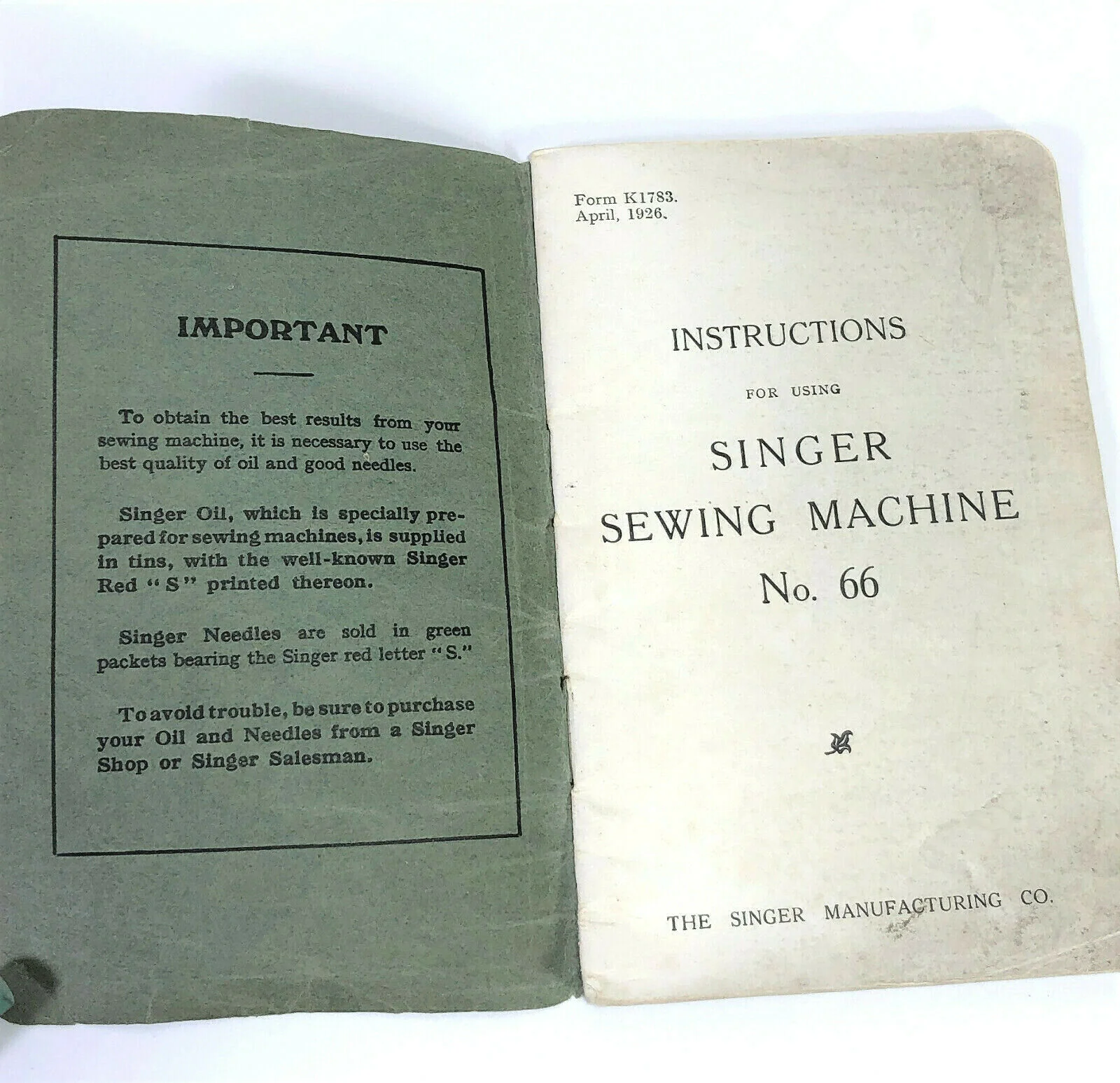 Singer 66 Treadle Sewing Machine Instruction Manual Vintage Original 1926 - Image 2