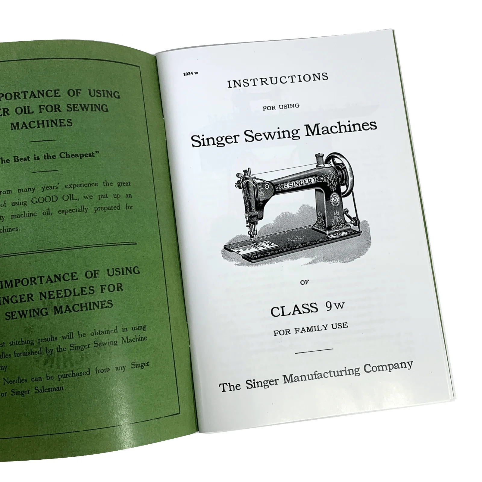 Singer Class 9W Sewing Machine Instruction Manual New Reproduction - Image 2