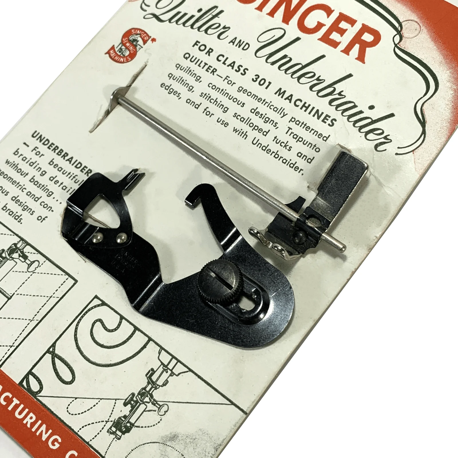 Singer Class 301 Sewing Machine Slant Shank Quilting Foot and Underbraider Set on Card - Image 2