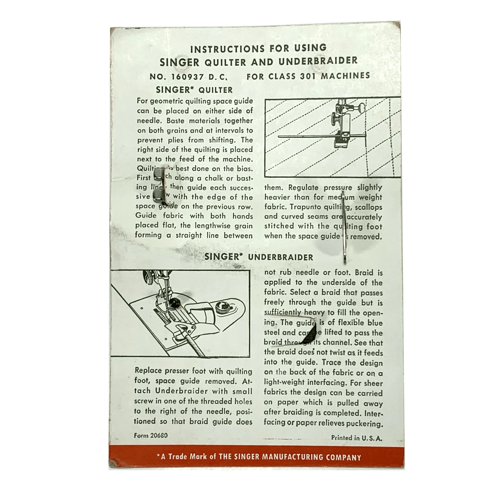 Singer Class 301 Sewing Machine Slant Shank Quilting Foot and Underbraider Set on Card - Image 3