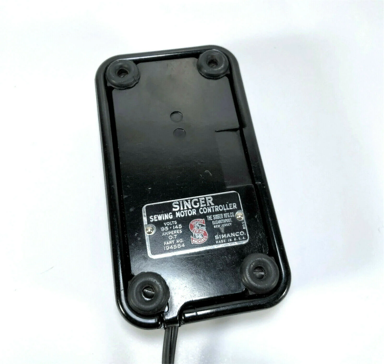 Singer Featherweight 221 Bakelite Foot Pedal Speed Controller w Bakelite Plug Simanco 194584 - Image 5