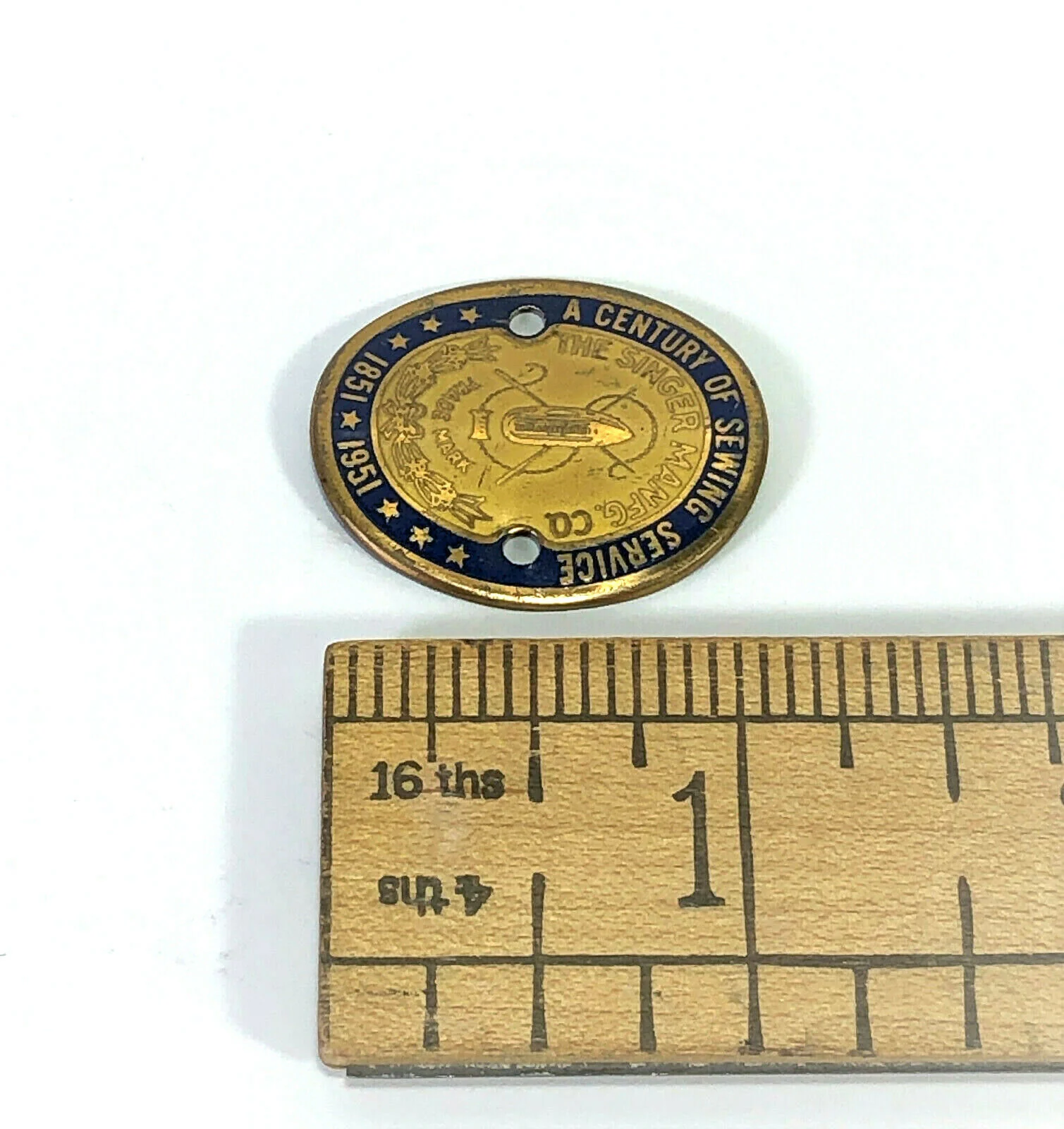 Singer 221 Featherweight Sewing Machine 1951 Centennial Brass Badge Emblem Medallion - Image 3