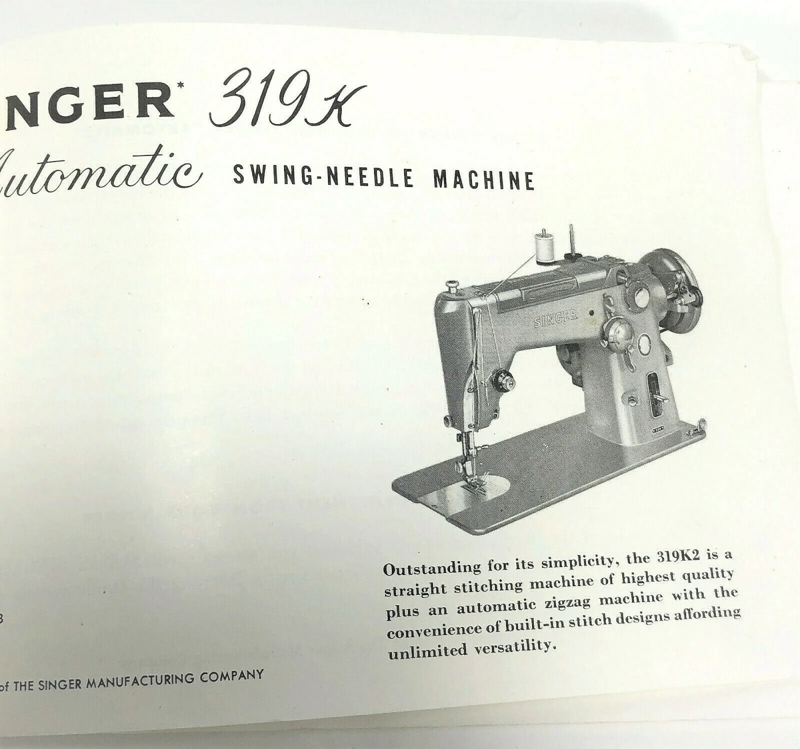 Singer Model 319 319K Sewing Machine Instruction Manual Vintage Original 1956 - Image 2