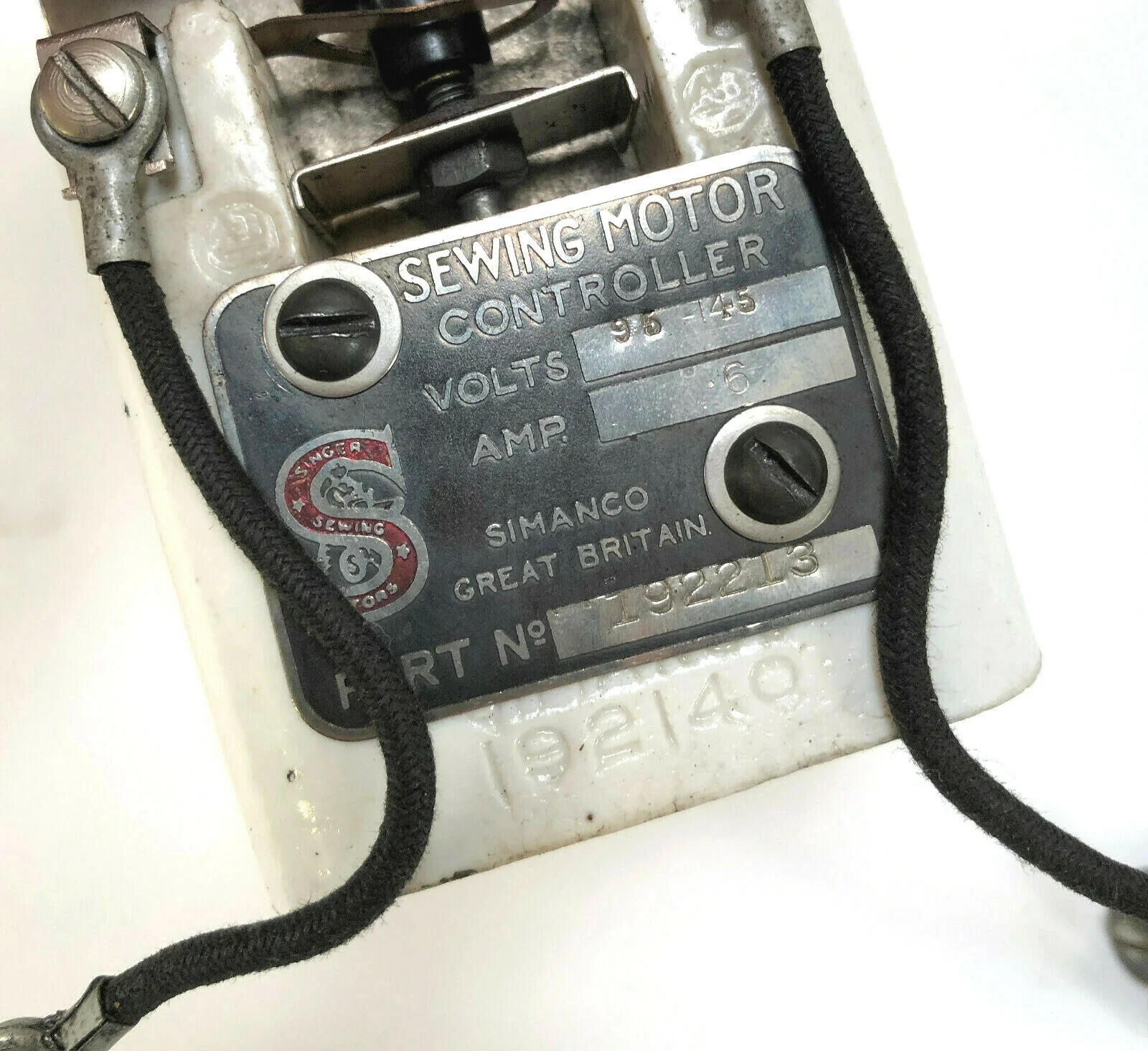 Singer Sewing Machine Bentwood Case Knee Lever Motor Controller Simanco 192213 - Image 3