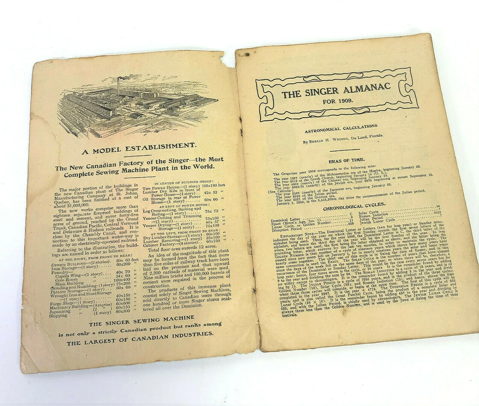 Singer Sewing Machine Co Almanac for 1909 Canada Vintage Original Booklet - Image 2
