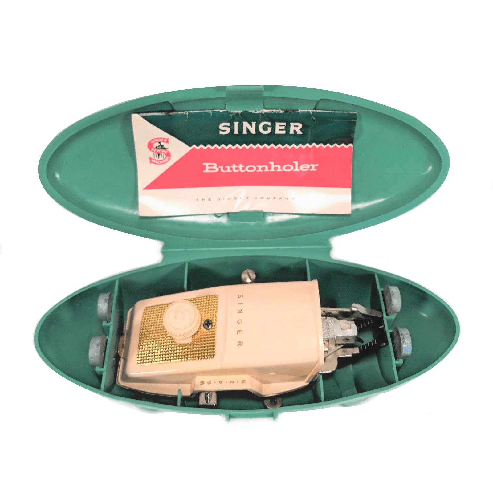 Singer Sewing Machine Low Shank Buttonholer Attachment 489500 w Atomic Case - Image 2