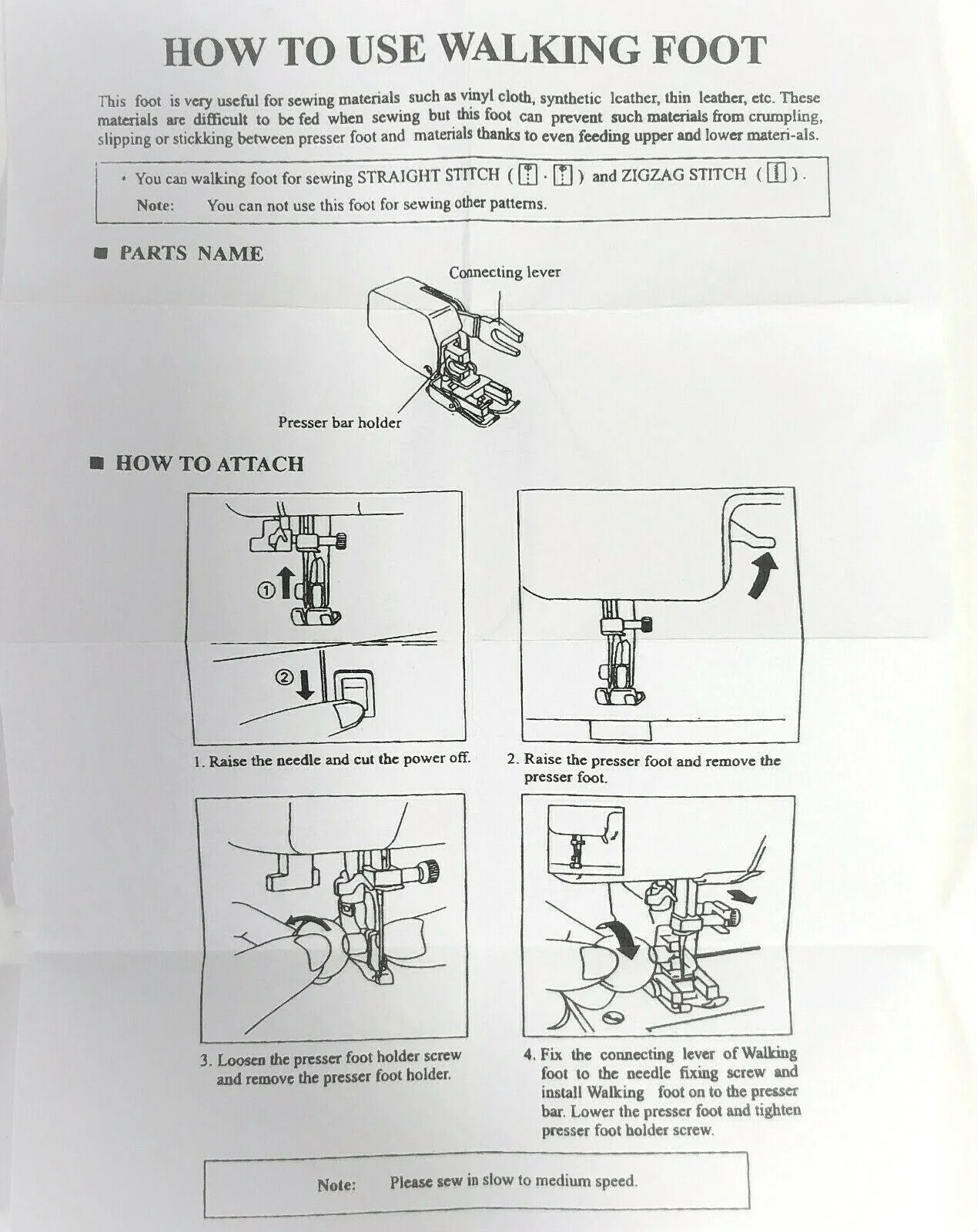 Singer Zigzag Sewing Machine Low Shank Even Feed Walking Foot with Adjustable Guide - Image 2
