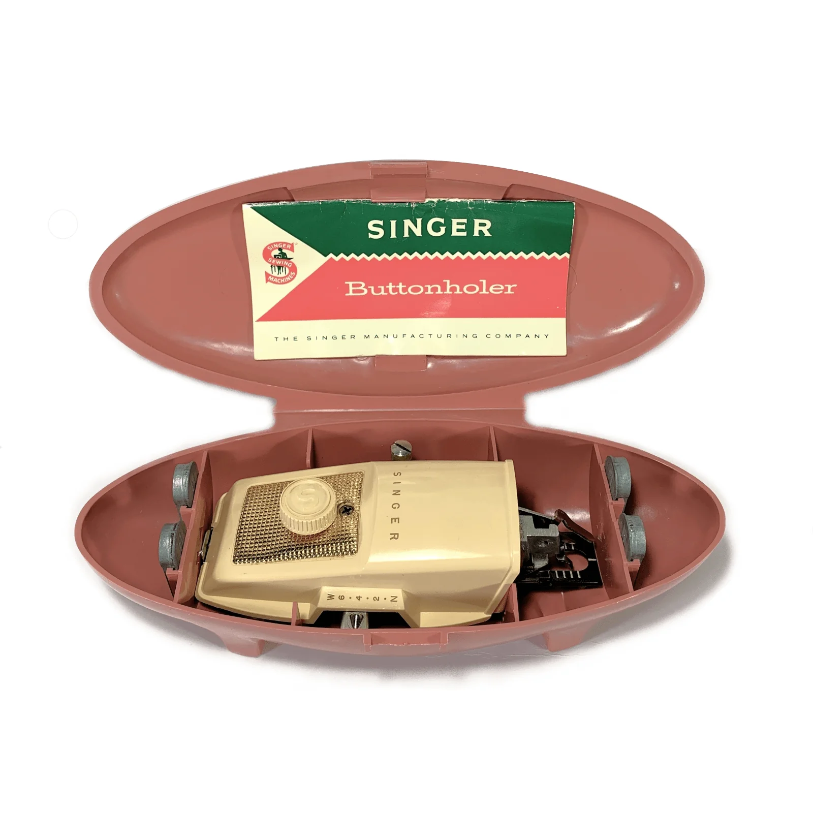 Singer Sewing Machine Slant Shank Buttonholer Attachment 489510 w Atomic Case - Image 2