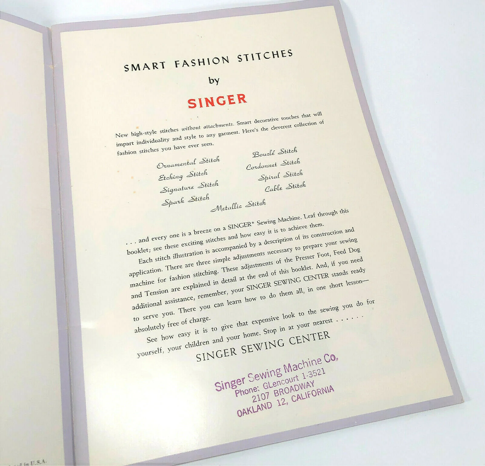 Smart Fashion Stitches by Singer Instruction Manual Booklet 1952 - Image 2