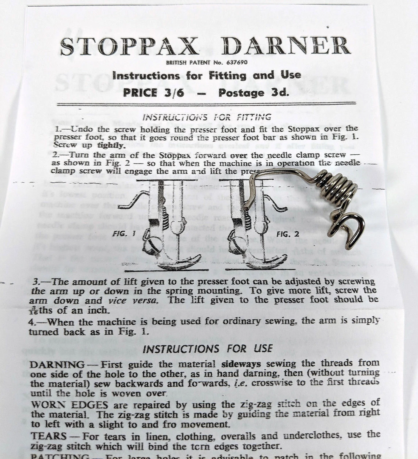 Stoppax Darner Darning Embroidery Attachment Vintage Sewing Machine Accessory - Image 3