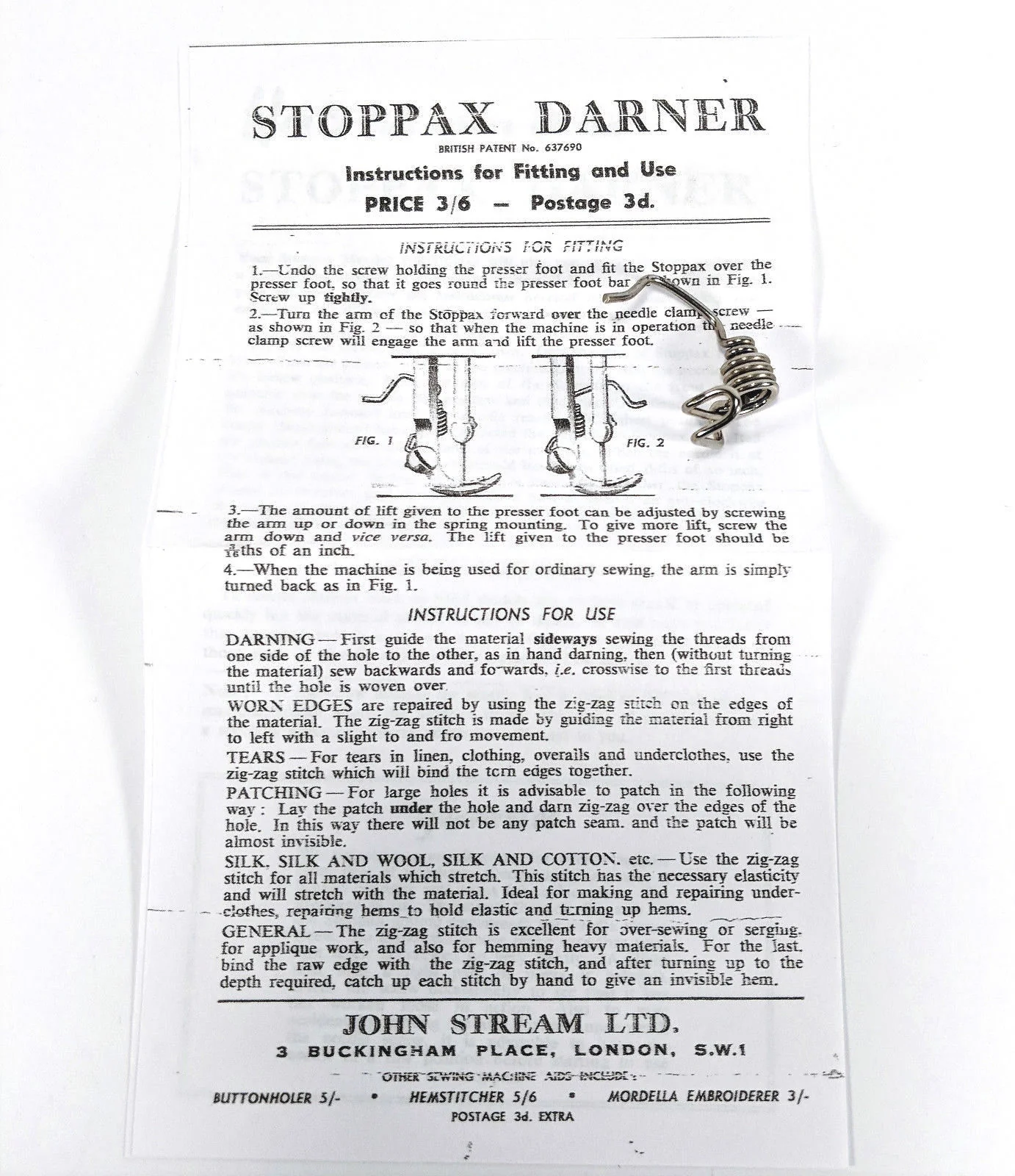 Stoppax Darner Darning Embroidery Attachment Vintage Sewing Machine Accessory - Image 4
