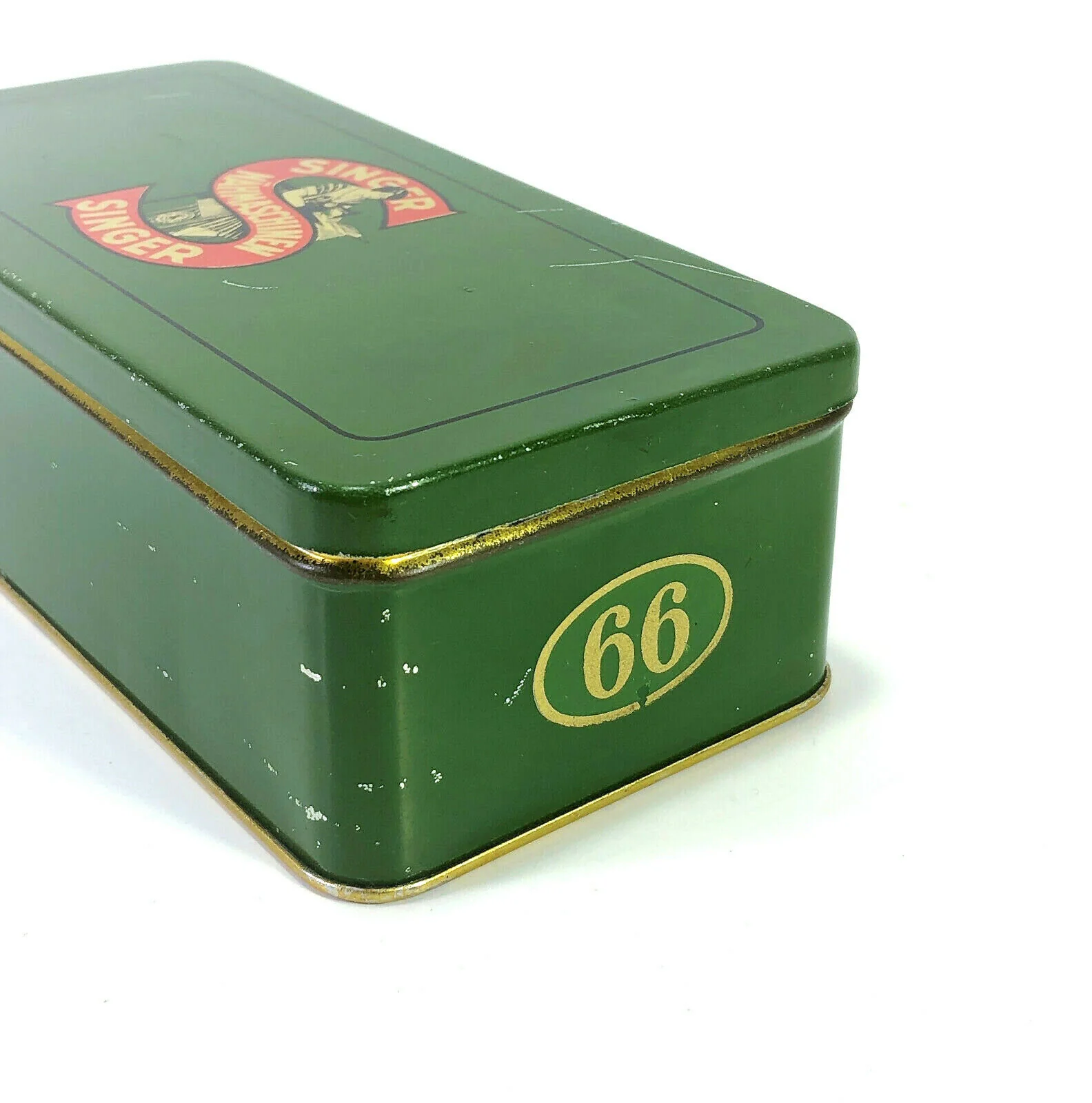 Vintage German Singer 66 Sewing Machine Green Tin Attachment Accessory Case Original - Image 3
