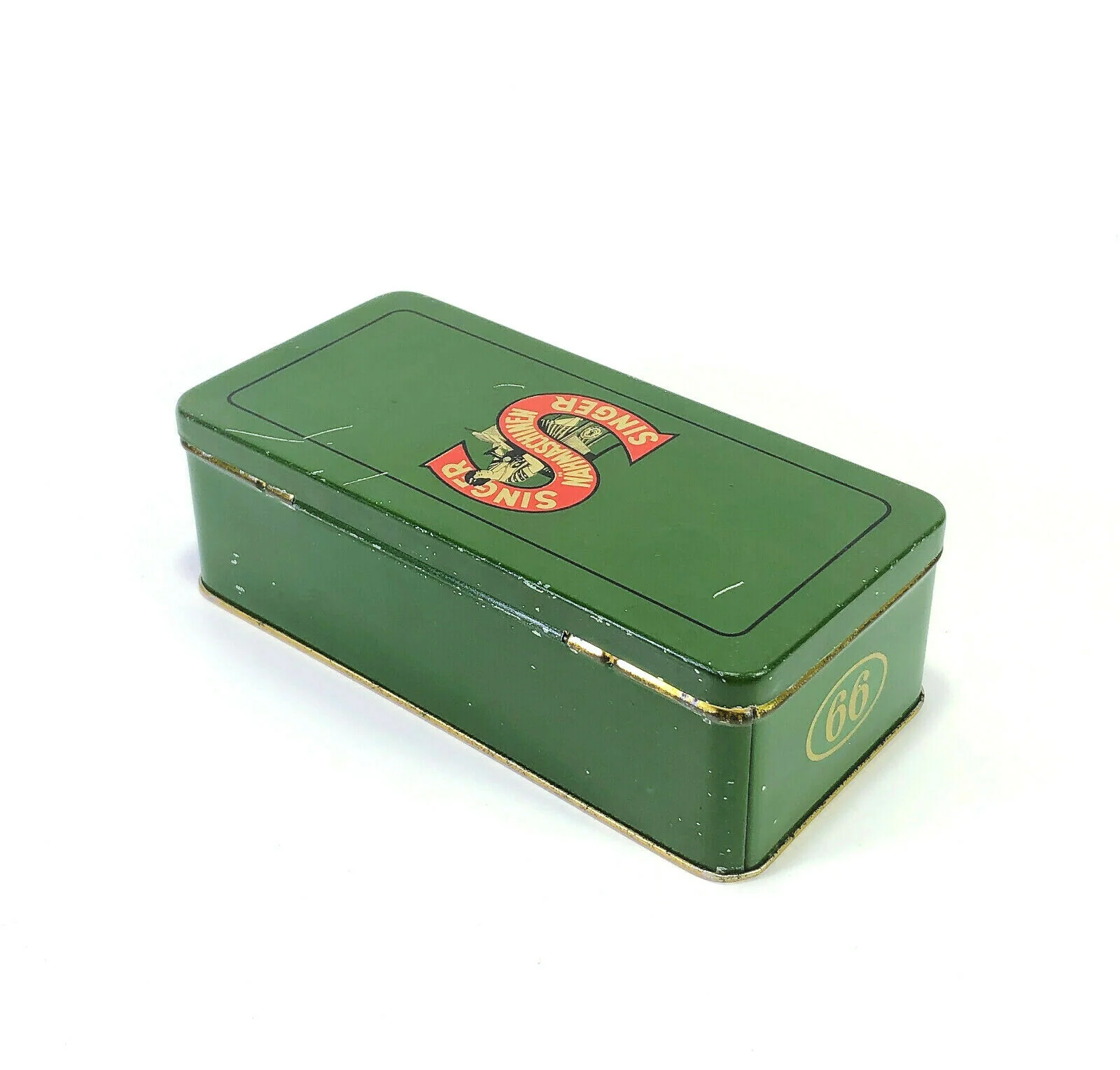 Vintage German Singer 66 Sewing Machine Green Tin Attachment Accessory Case Original - Image 4
