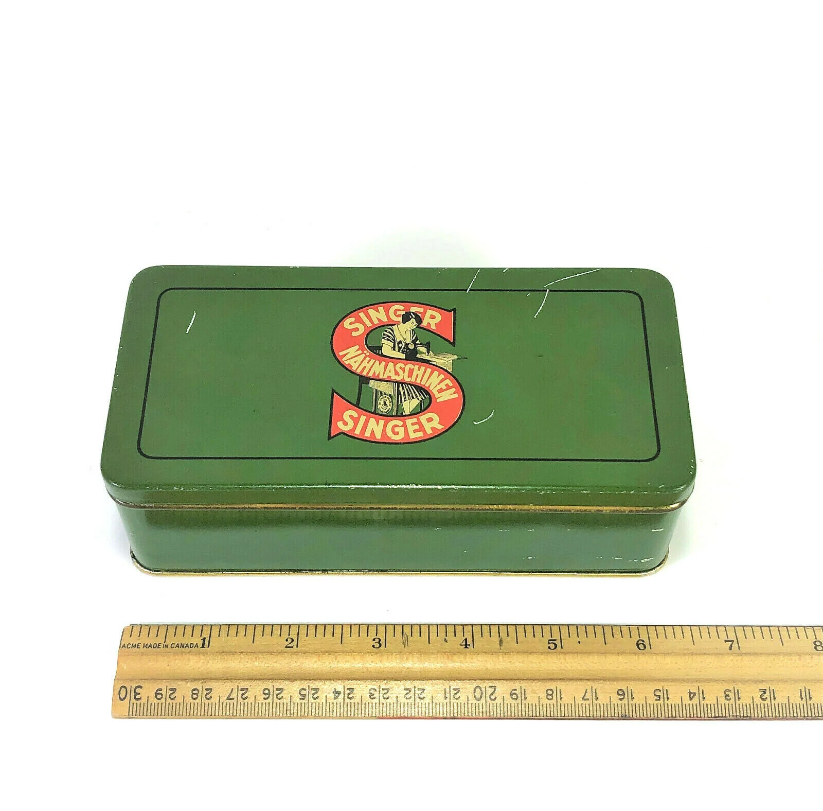 Vintage German Singer 66 Sewing Machine Green Tin Attachment Accessory Case Original - Image 7