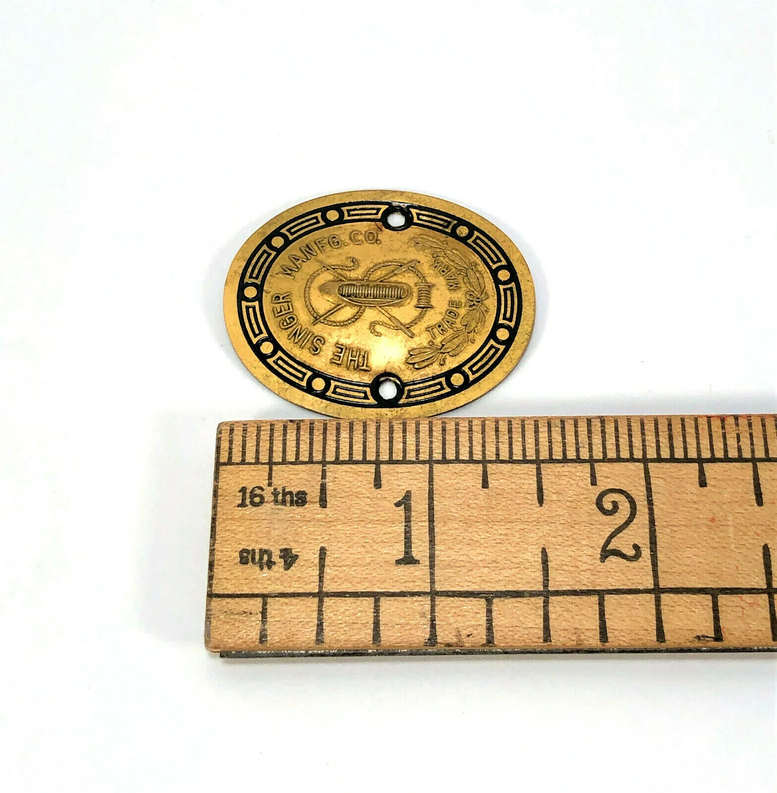 Vintage Singer Sewing Machine Brass Badge Emblem Medallion Large with Black Rim - Image 3