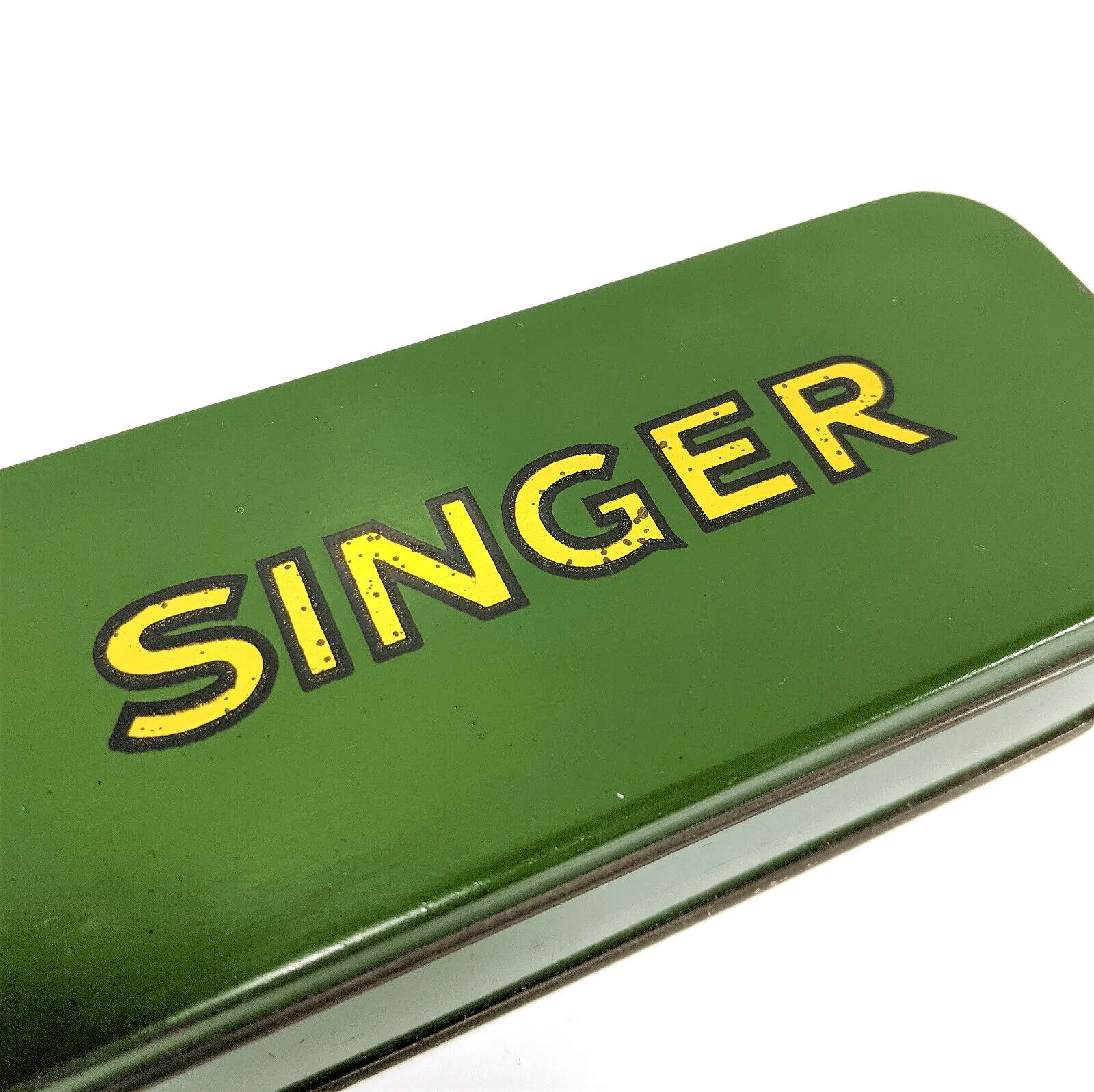 Vintage Singer Sewing Machine Green Tin Attachment Accessory Case Original Simanco - Image 2