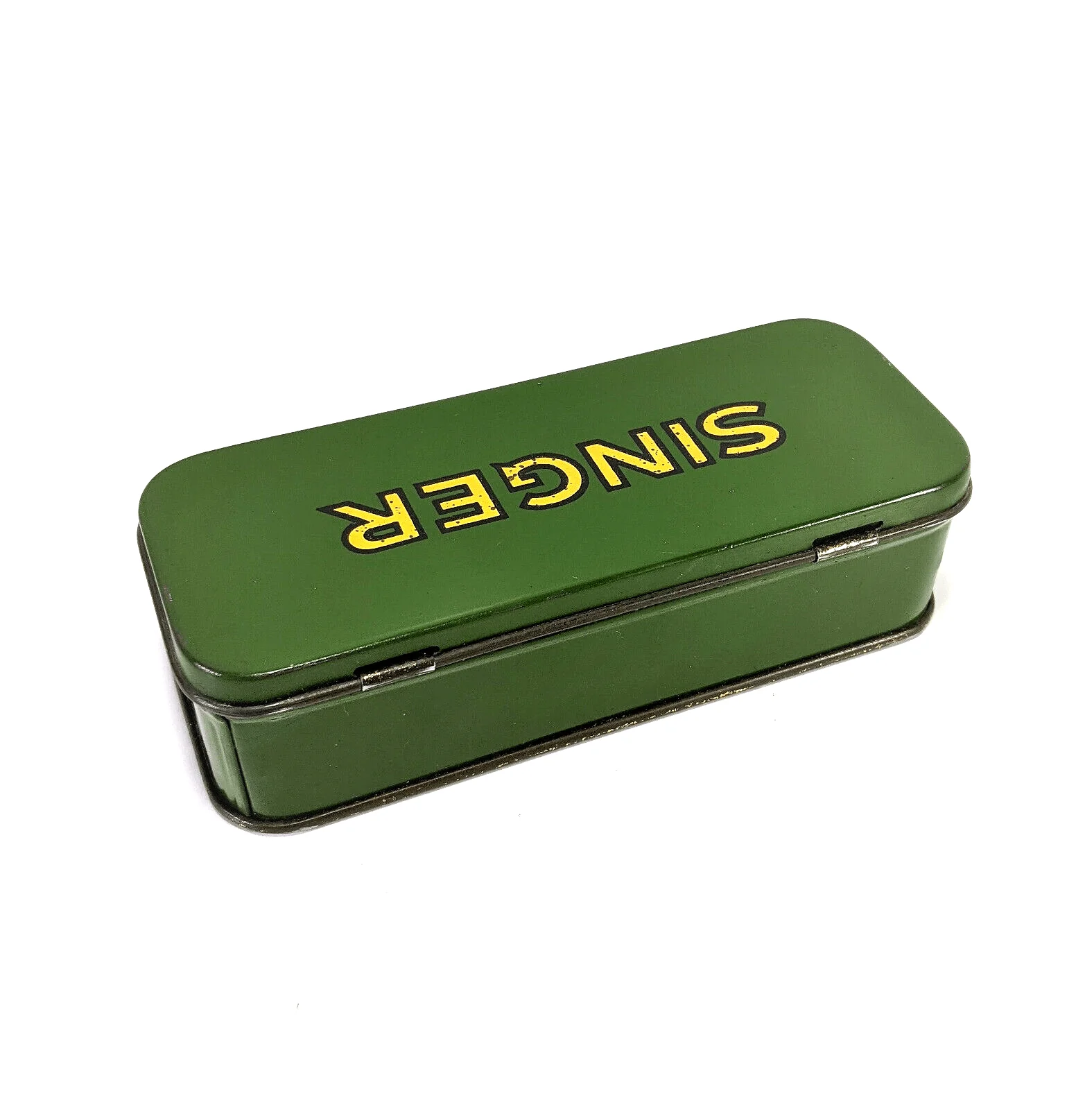 Vintage Singer Sewing Machine Green Tin Attachment Accessory Case Original Simanco - Image 3