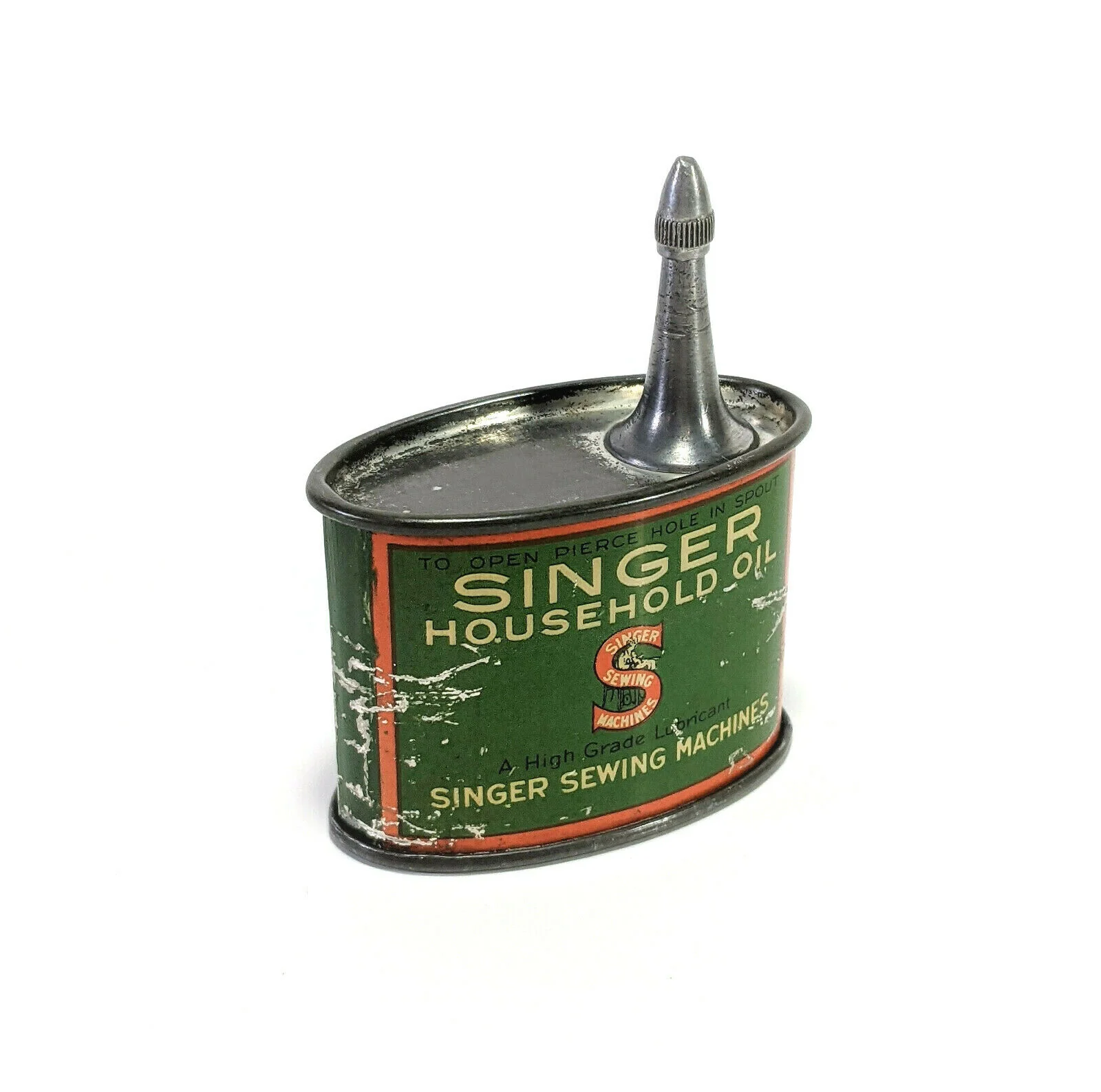Vintage Singer Sewing Machine Oval 1 1/3 oz Oil Can Handy Oiler with Offset Lead Spout - Image 2